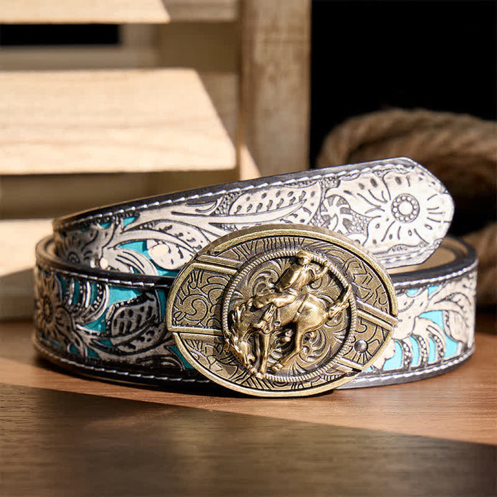 Couteau pliant dissimulé à faire soi-même pour cavalier de rodéo western, boucle en bronze, ceinture en cuir - Cavalier de rodéo bronco - Ceinture à fleurs grises - 42 - image 8