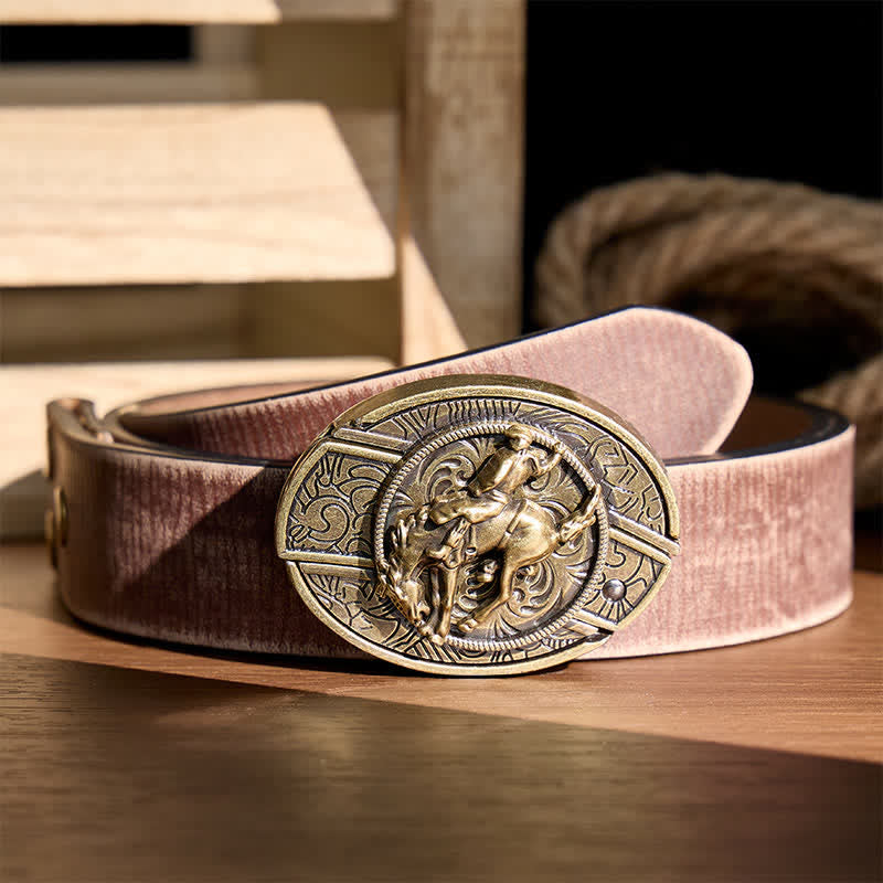 Couteau pliant dissimulé à faire soi-même pour cavalier de rodéo western, boucle en bronze, ceinture en cuir - Cavalier de rodéo bronco - Ceinture marron vieillie - 42 - image 5