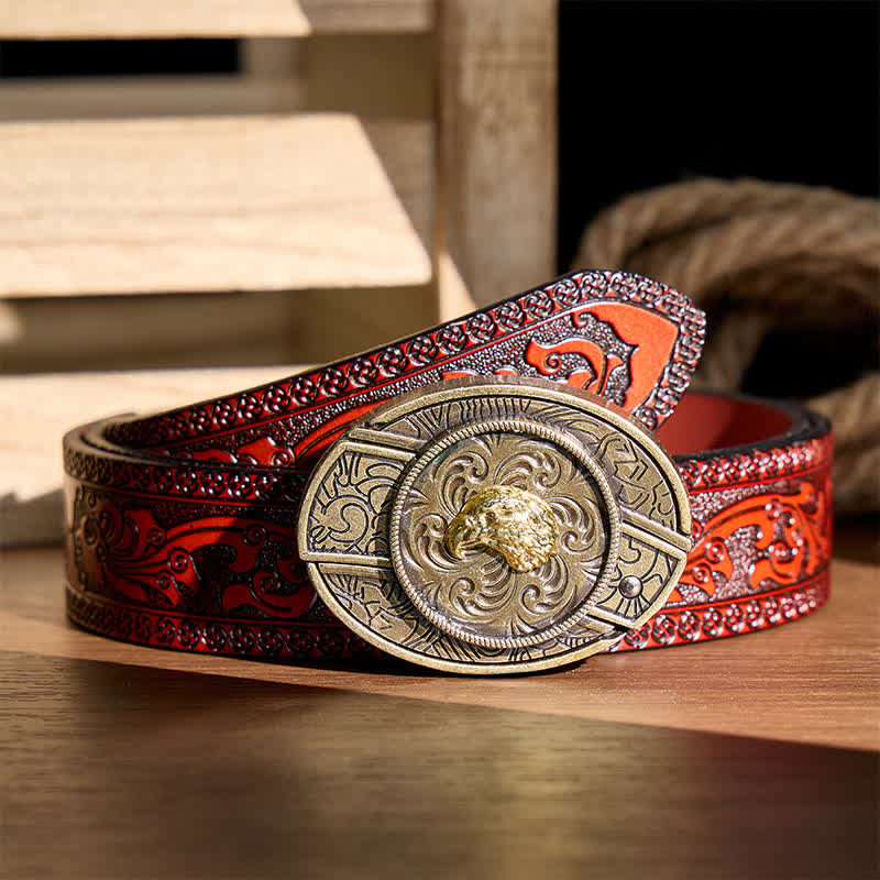 Couteau pliant dissimulé à tête d'aigle doré, boucle en bronze antique, ceinture en cuir - Tête d'aigle - Ceinture sculptée marron - 42 - image 6