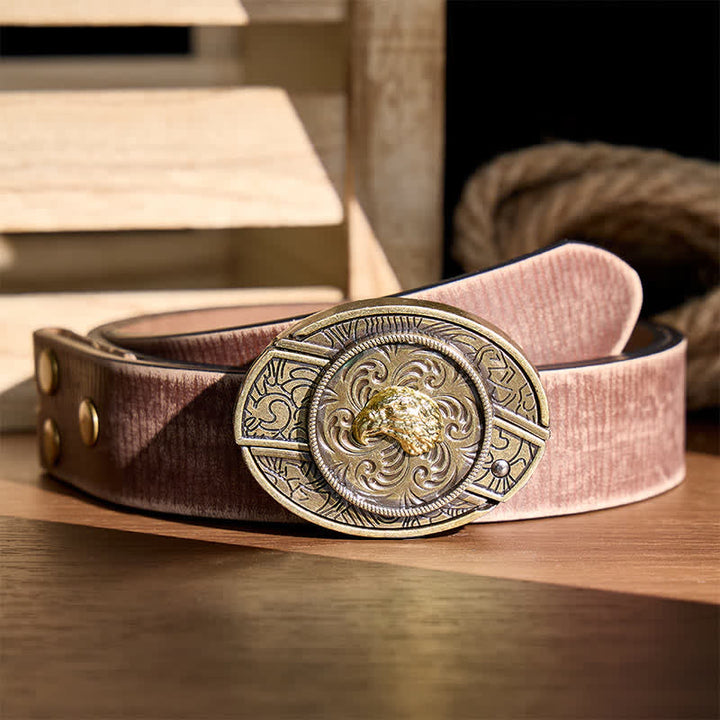 Couteau pliant dissimulé à tête d'aigle doré, boucle en bronze antique, ceinture en cuir - Tête d'aigle - Ceinture marron vieillie - 42 - image 5