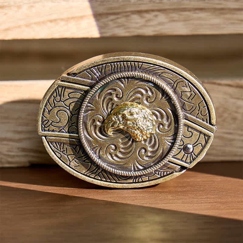 Couteau pliant dissimulé à tête d'aigle doré, boucle en bronze antique, ceinture en cuir - Tête d'aigle - Sans ceinture - Ceinture non incluse - image 0