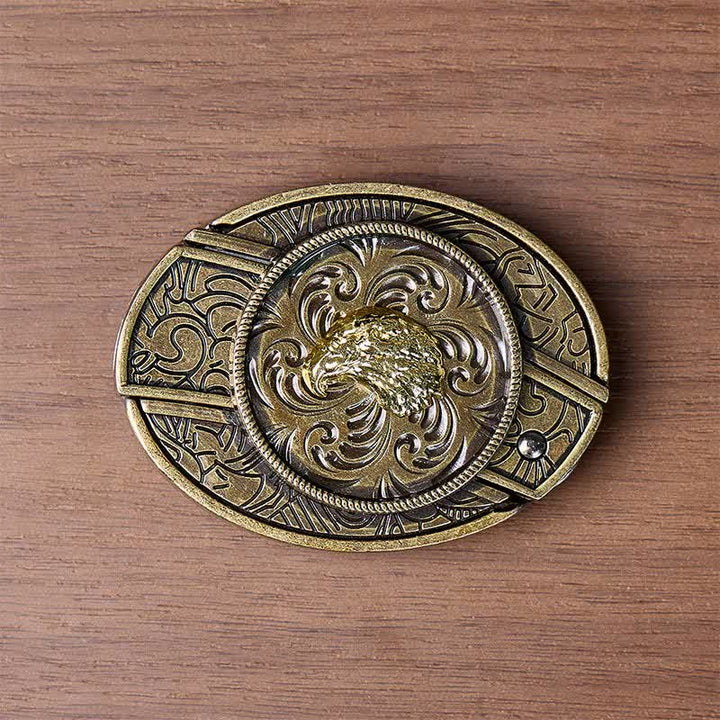 Couteau pliant dissimulé à tête d'aigle doré, boucle en bronze antique, ceinture en cuir - image 9