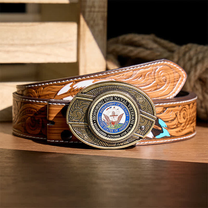 Ceinture en cuir avec boucle de couteau pliant dissimulée à faire soi-même, en hommage à nos vétérans de la Marine - Honorer les anciens combattants - Ceinture de plumes brunes - 40 - image 7