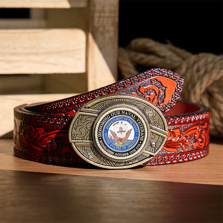 Ceinture en cuir avec boucle de couteau pliant dissimulée à faire soi-même, en hommage à nos vétérans de la Marine - Honorer les anciens combattants - Ceinture sculptée marron - 42 - image 6
