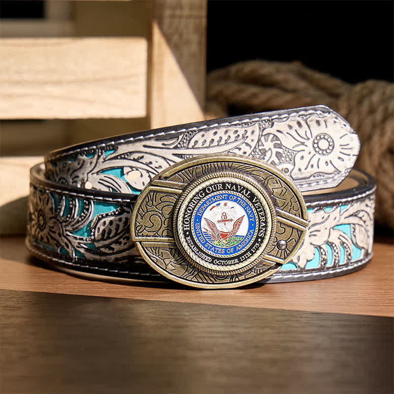 Ceinture en cuir avec boucle de couteau pliant dissimulée à faire soi-même, en hommage à nos vétérans de la Marine - Honorer les anciens combattants - Ceinture à fleurs grises - 42 - image 8