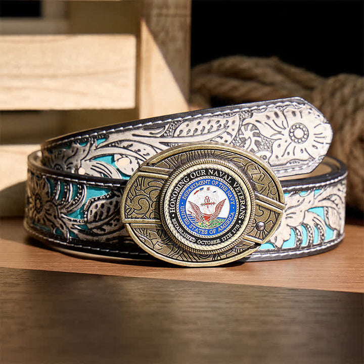 Ceinture en cuir avec boucle de couteau pliant dissimulée à faire soi-même, en hommage à nos vétérans de la Marine - Honorer les anciens combattants - Ceinture à fleurs grises - 42 - image 8
