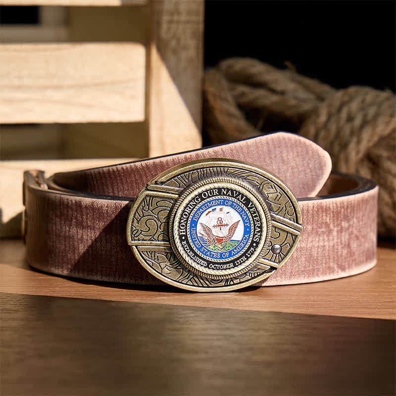 Ceinture en cuir avec boucle de couteau pliant dissimulée à faire soi-même, en hommage à nos vétérans de la Marine - Honorer les anciens combattants - Ceinture marron vieillie - 42 - image 5