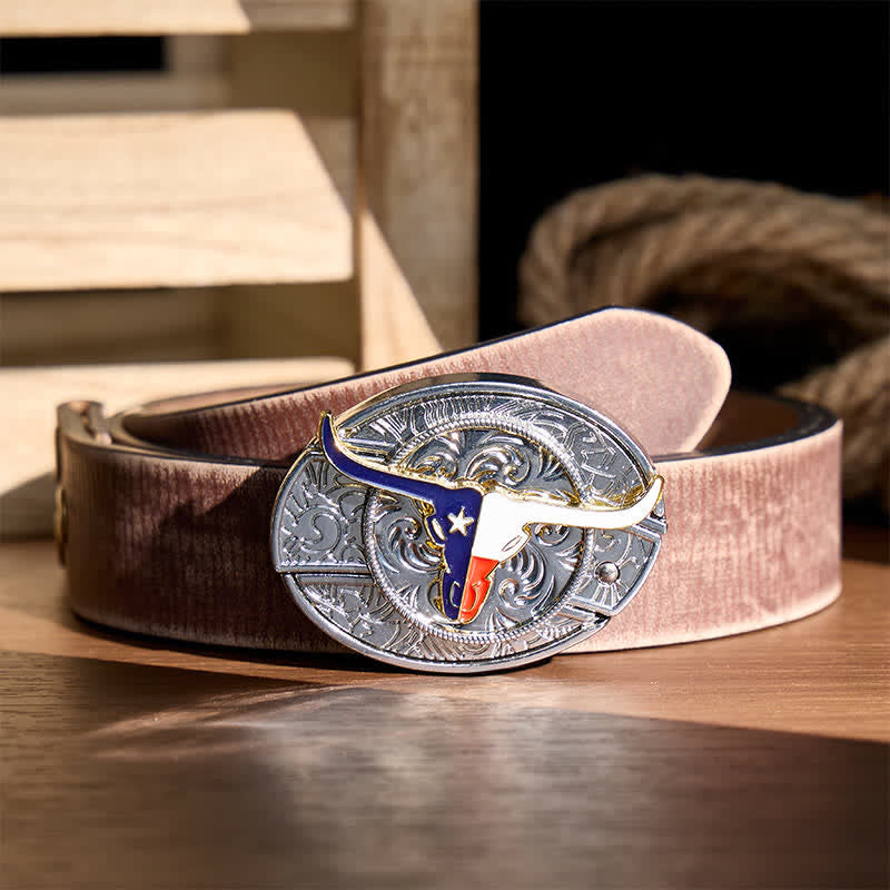Ceinture en cuir avec boucle de couteau pliant dissimulé à l'effigie du drapeau du Texas Longhorn - Longhorn et drapeau - Ceinture marron vieillie - 42 - image 5