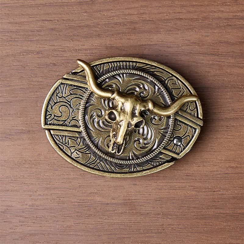 Ceinture en cuir avec boucle de couteau pliant dissimulé à motif Longhorn, style rustique de l'Ouest - image 9