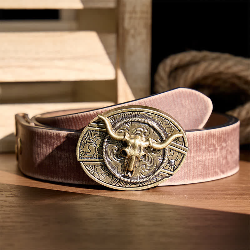 Ceinture en cuir avec boucle de couteau pliant dissimulé à motif Longhorn, style rustique de l'Ouest - Longhorn de bronze - Ceinture marron vieillie - 42 - image 3