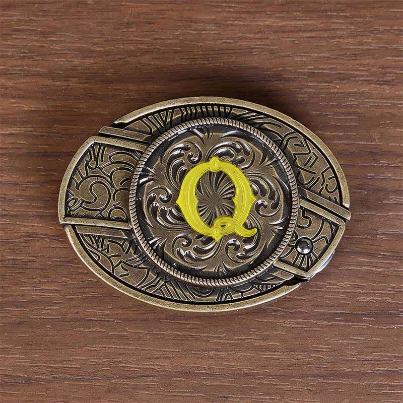 Boucle de ceinture en cuir avec initiale en bronze antique et couteau dissimulé à faire soi-même - Q - Sans ceinture - image 25