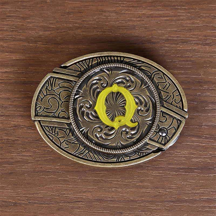 Boucle de ceinture en cuir avec initiale en bronze antique et couteau dissimulé à faire soi-même - Q - Sans ceinture - image 25