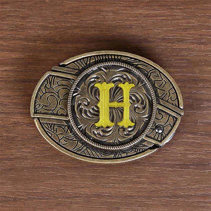 Boucle de ceinture en cuir avec initiale en bronze antique et couteau dissimulé à faire soi-même - H - Sans ceinture - image 17