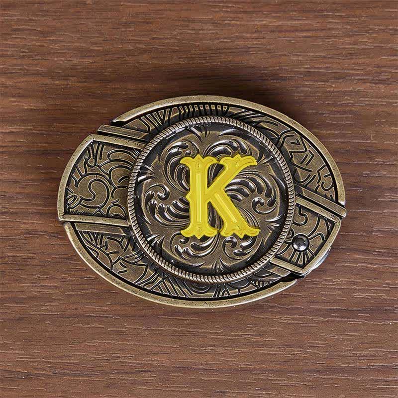 Boucle de ceinture en cuir avec initiale en bronze antique et couteau dissimulé à faire soi-même - K - Sans ceinture - image 19