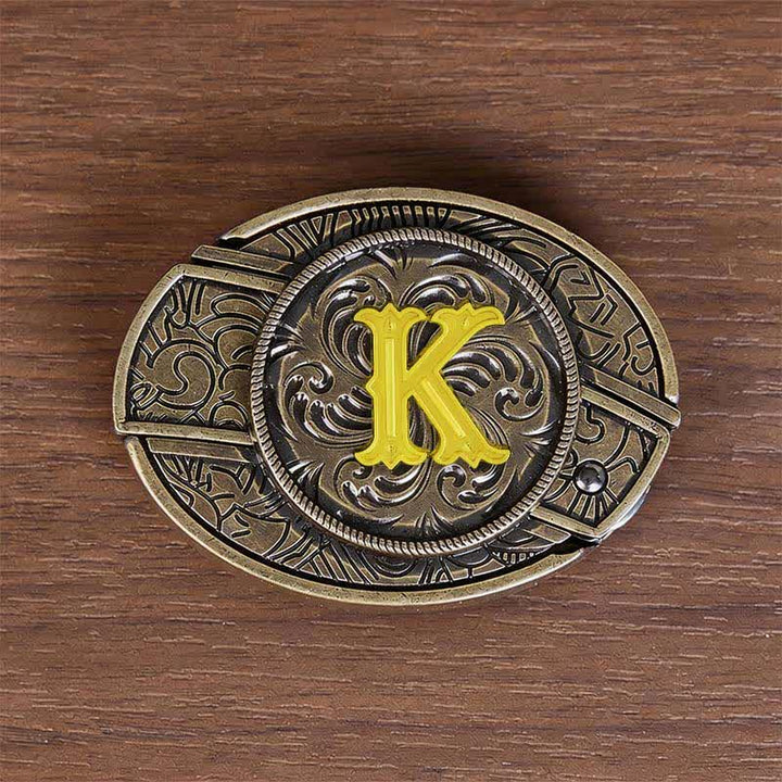 Boucle de ceinture en cuir avec initiale en bronze antique et couteau dissimulé à faire soi-même - K - Sans ceinture - image 19
