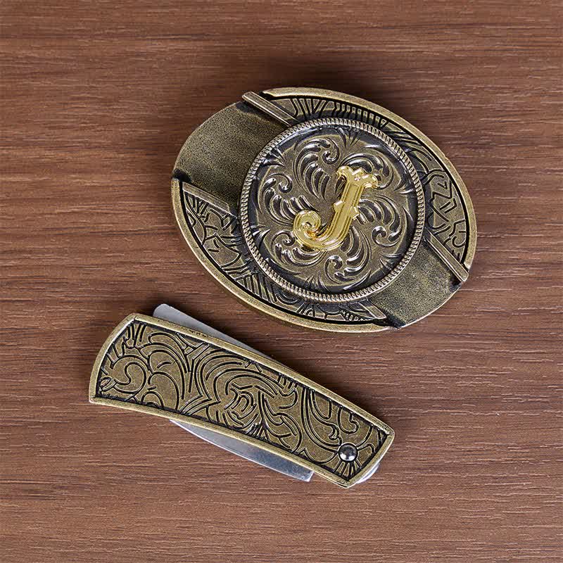Boucle de ceinture en cuir avec initiale en bronze antique et couteau dissimulé à faire soi-même - image 6