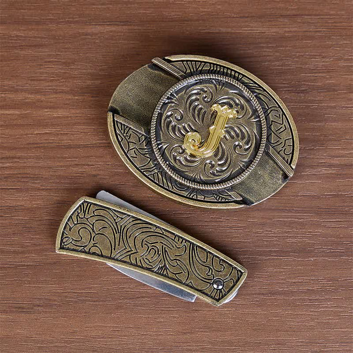 Boucle de ceinture en cuir avec initiale en bronze antique et couteau dissimulé à faire soi-même - image 6
