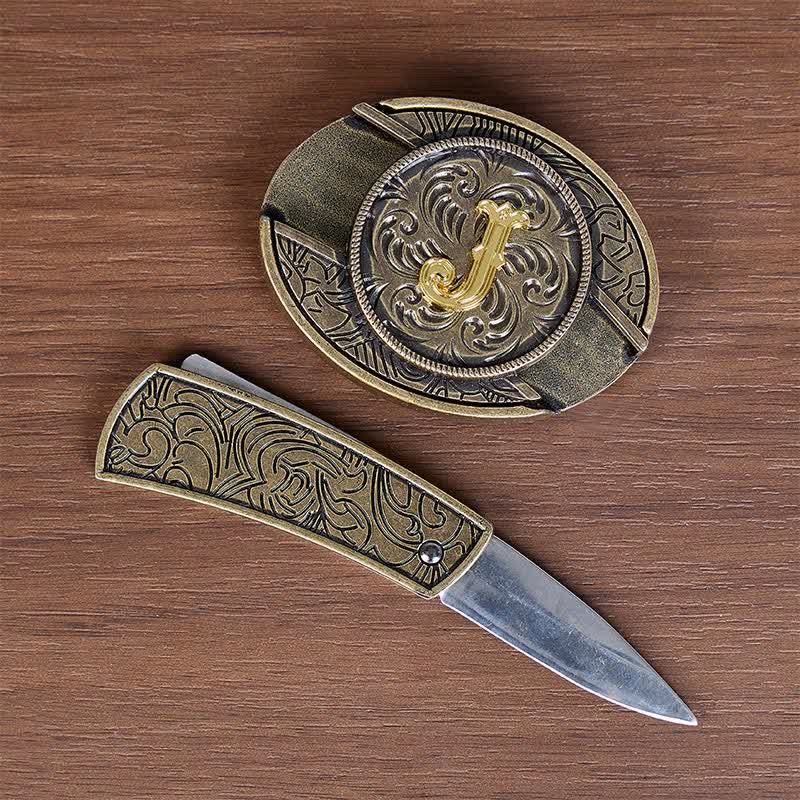 Boucle de ceinture en cuir avec initiale en bronze antique et couteau dissimulé à faire soi-même - image 1