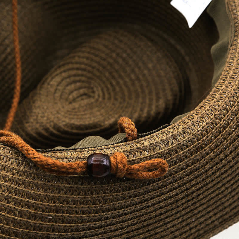 Chapeau de cowboy rustique en paille orné de plumes, de perles et de motifs tribaux en métal - image 5
