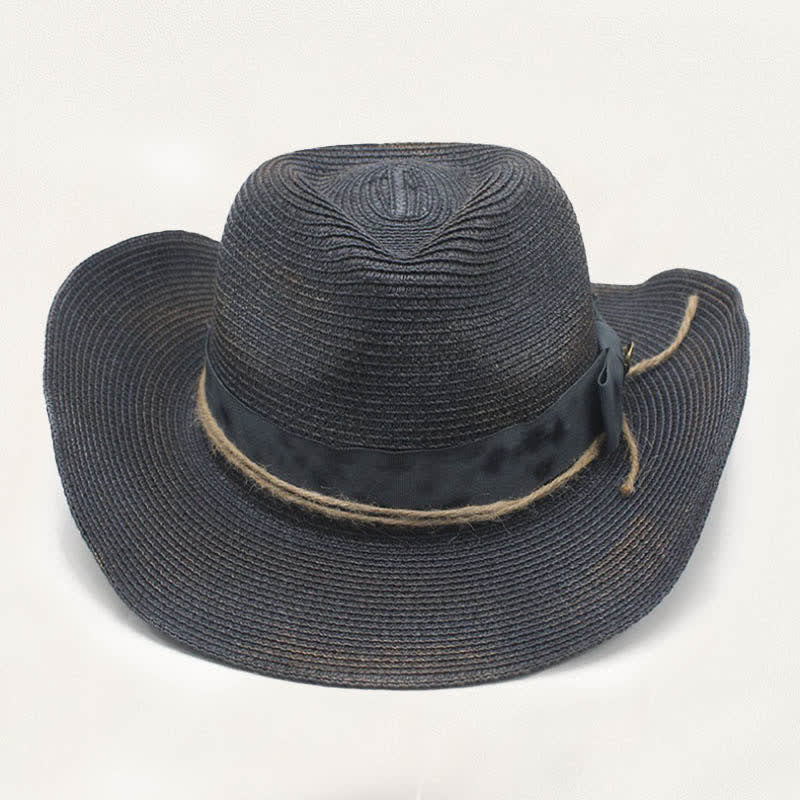 Chapeau de cowboy en paille vieillie avec détail rustique et style délavé - image 1