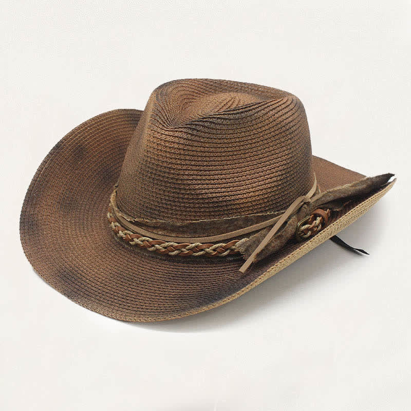 Chapeau de cowboy en paille vieillie avec détail rustique et style délavé - Café - M (22"-22 7/8") - image 6
