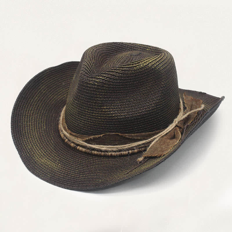 Chapeau de cowboy en paille vieillie avec détail rustique et style délavé - Noir - M (22"-22 7/8") - image 4