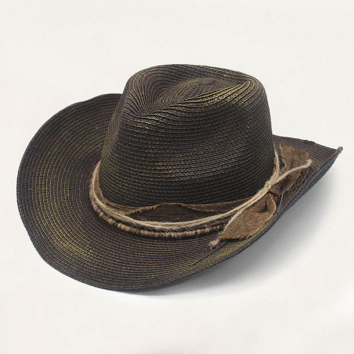 Chapeau de cowboy en paille vieillie avec détail rustique et style délavé - Noir - M (22"-22 7/8") - image 4