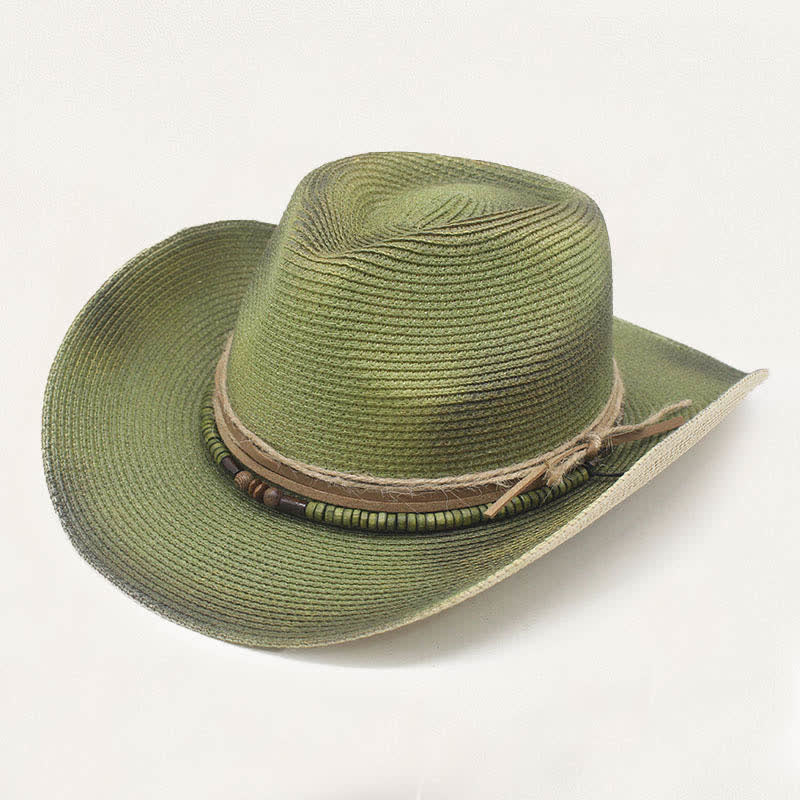 Chapeau de cowboy en paille vieillie avec détail rustique et style délavé - Vert clair - M (22"-22 7/8") - image 8