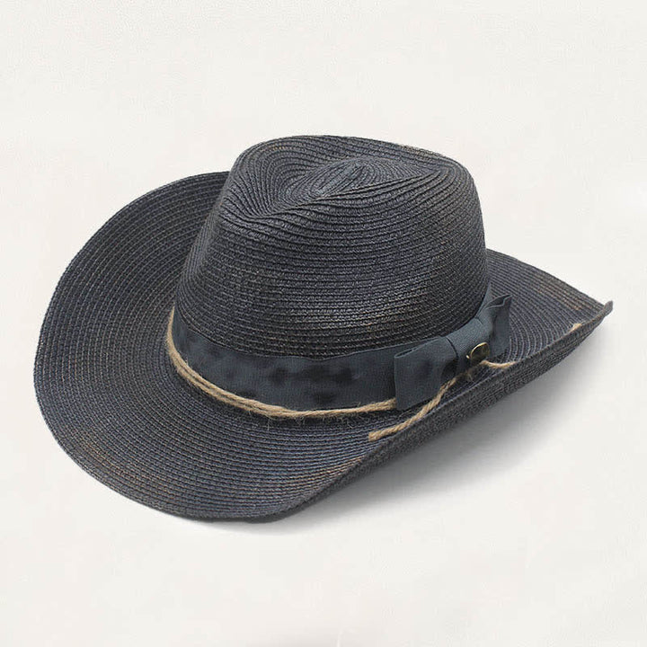 Chapeau de cowboy en paille vieillie avec détail rustique et style délavé - Bleu nuit - M (22"-22 7/8") - image 2