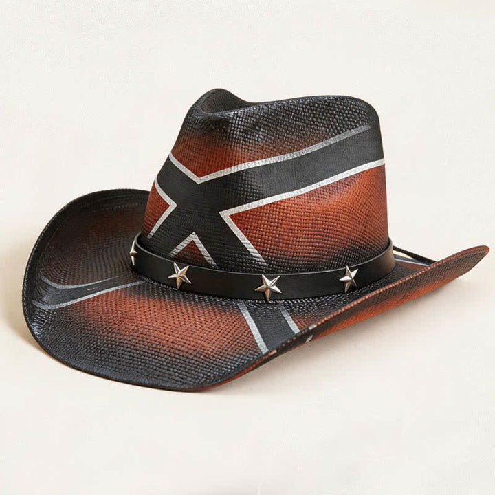Chapeau de cowboy en paille à motif de croix occidentale et à bande ornée d'étoiles - Rouge foncé - L (23 1/4"-23 5/8") - image 3