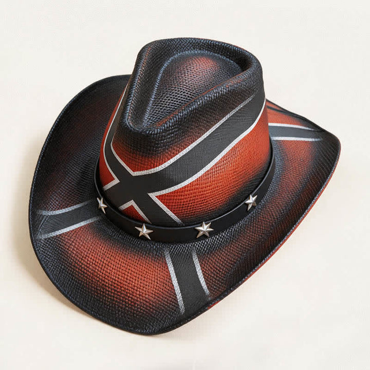 Chapeau de cowboy en paille à motif de croix occidentale et à bande ornée d'étoiles - image 5