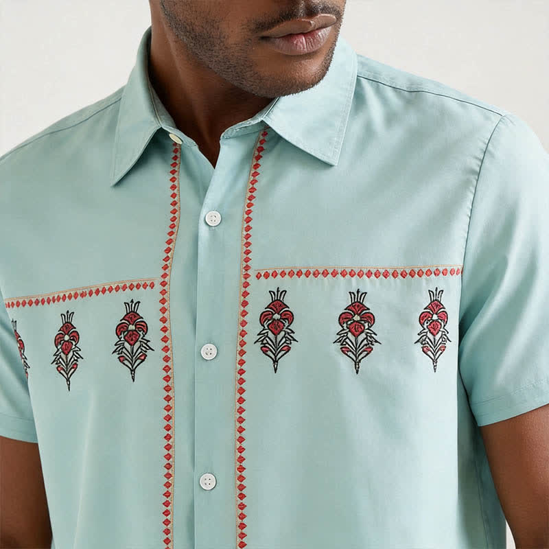 Chemise western à manches courtes pour homme, motif ethnique vert sauge - image 3