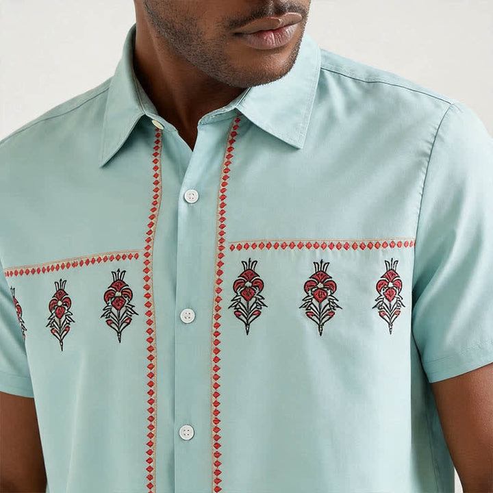Chemise western à manches courtes pour homme, motif ethnique vert sauge - image 3