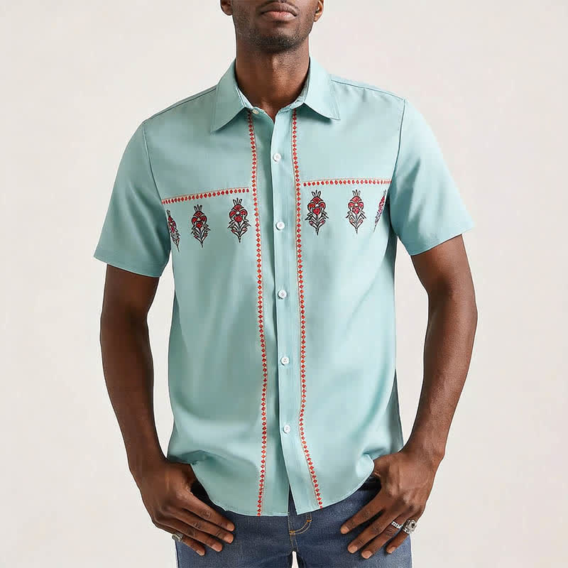 Chemise western à manches courtes pour homme, motif ethnique vert sauge - image 1