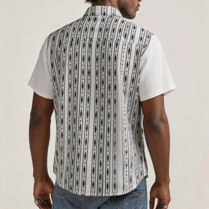 Chemise western blanche à rayures verticales géométriques pour homme - image 2