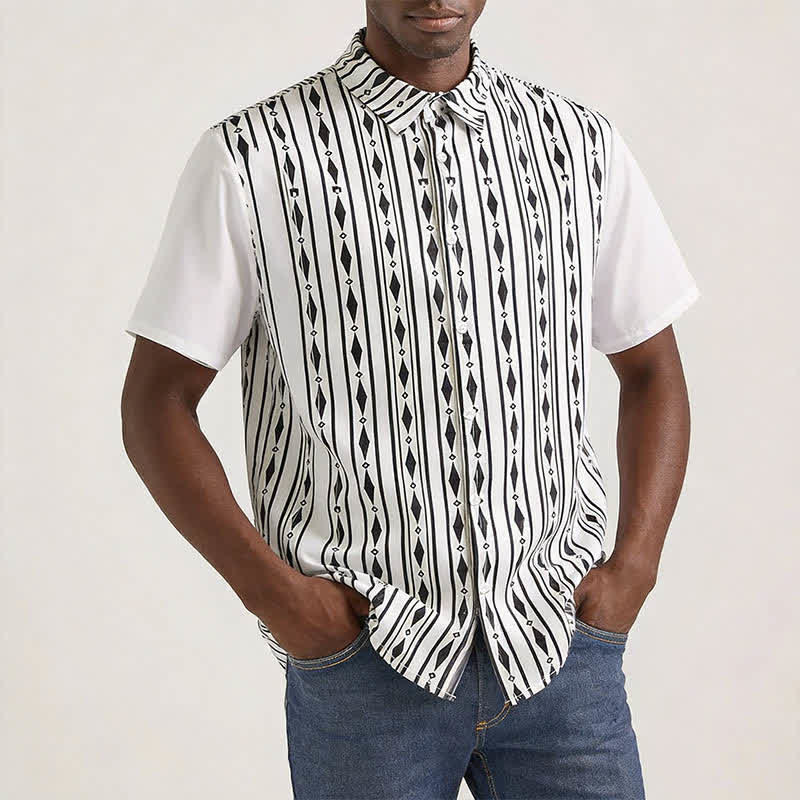 Chemise western blanche à rayures verticales géométriques pour homme - image 1