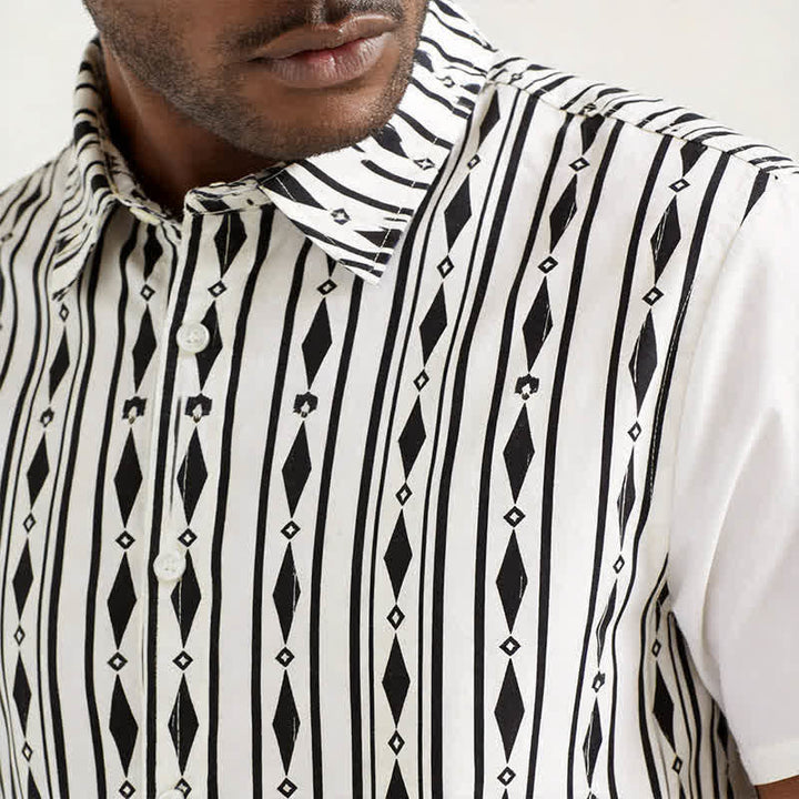 Chemise western blanche à rayures verticales géométriques pour homme - image 3