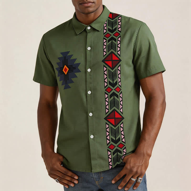 Chemise western vintage pour homme, imprimée bicolore, d'inspiration navajo - image 1