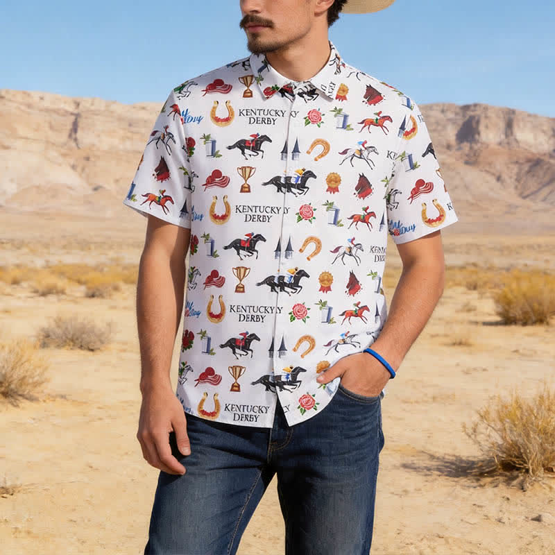 Chemise imprimée à motifs western « Run For The Roses » pour homme - Blanc - 5XL - image 0