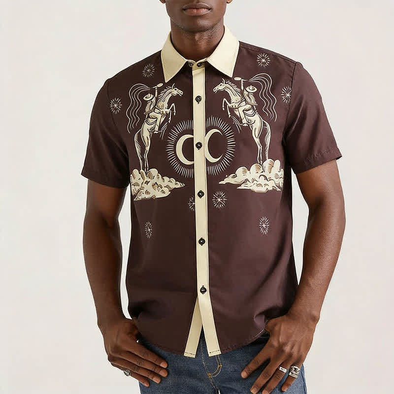 Chemise vintage homme à imprimé lune et ciel nocturne de cowboy - image 2