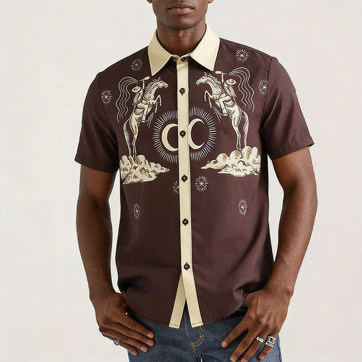 Chemise vintage homme à imprimé lune et ciel nocturne de cowboy - image 2
