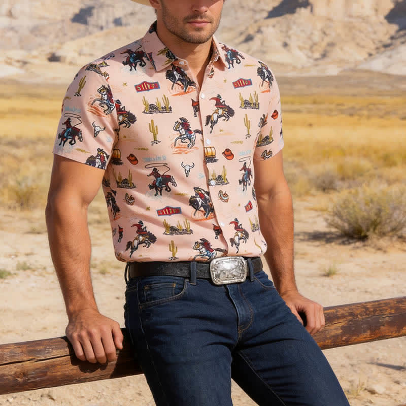 Chemise homme polyvalente à imprimé intégral désertique et Far West - Kaki - 5XL - image 0