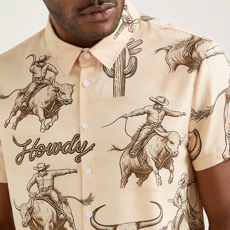 Chemise homme moderne rétro imprimée « Howdy Rodeo Bull Rider » - image 3
