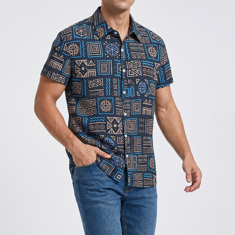 Chemise western pour homme à motif géométrique tribal africain aztèque - image 1