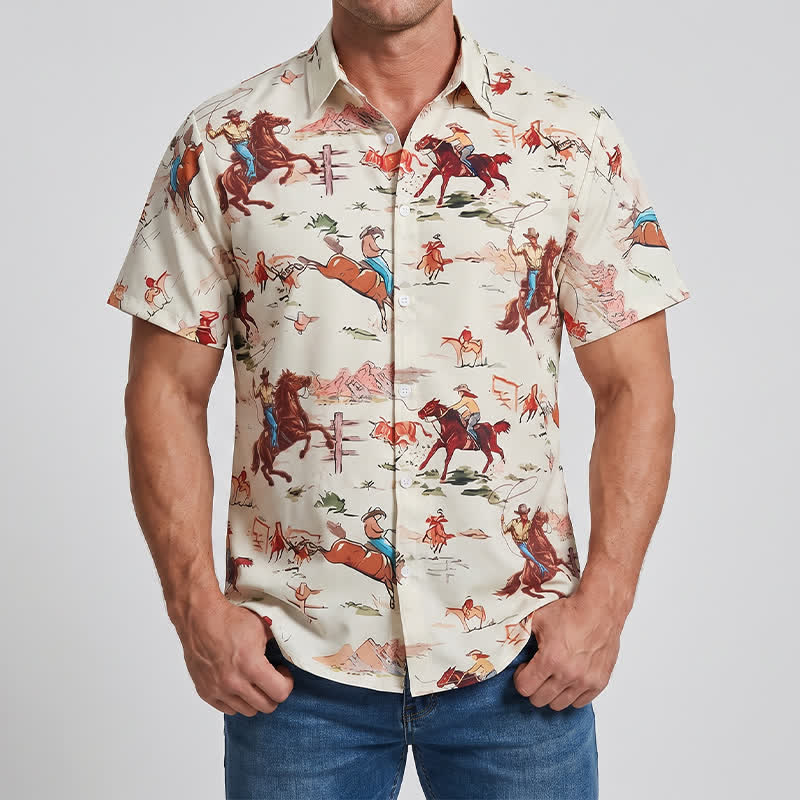 Chemise western rétro pour homme avec imprimé lasso et cheval - image 1