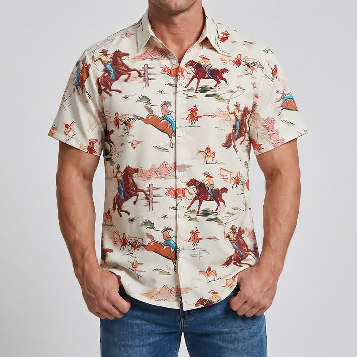 Chemise western rétro pour homme avec imprimé lasso et cheval - image 1