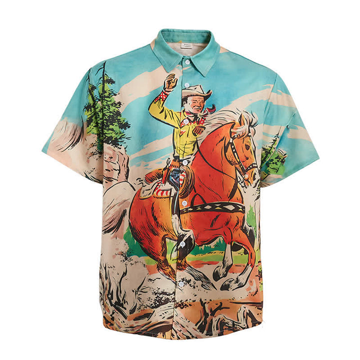 Chemise western rétro pour homme avec imprimé cowboy et cheval - image 9