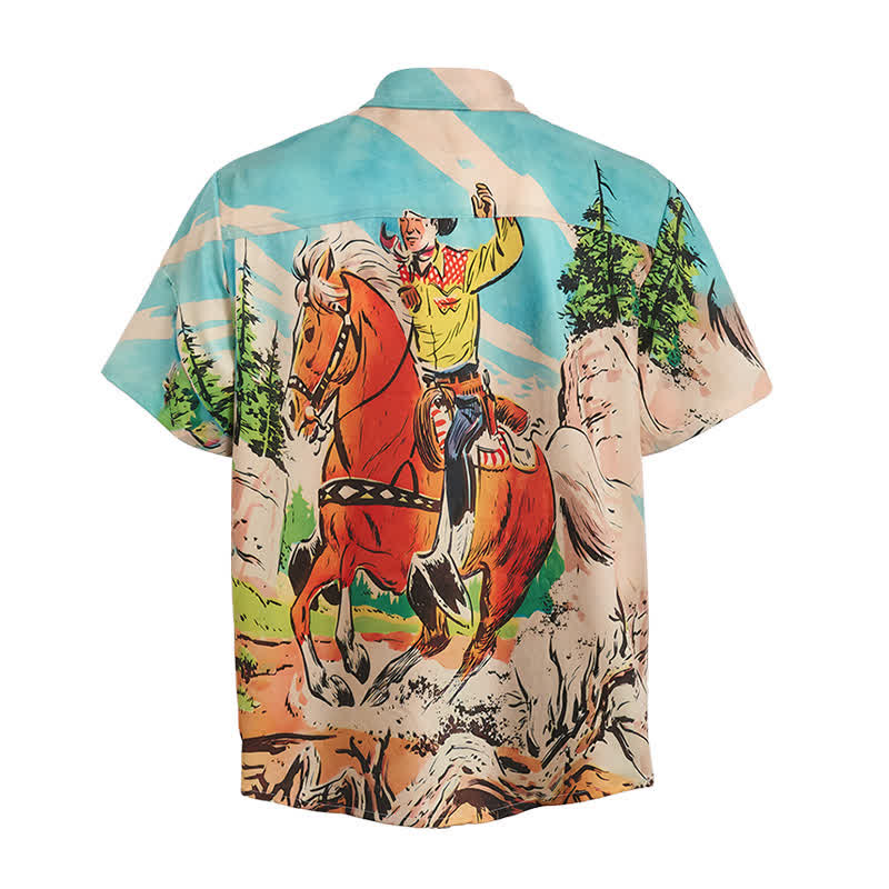 Chemise western rétro pour homme avec imprimé cowboy et cheval - image 10