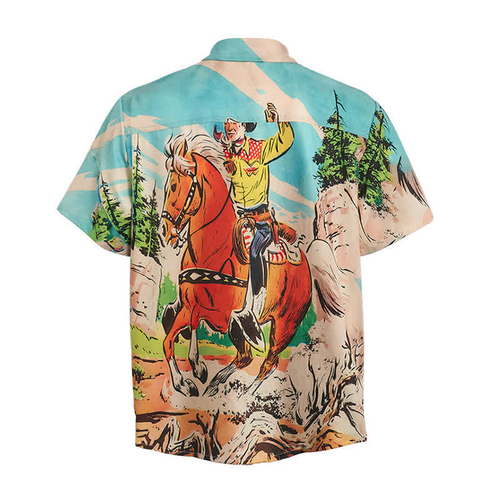 Chemise western rétro pour homme avec imprimé cowboy et cheval - image 10