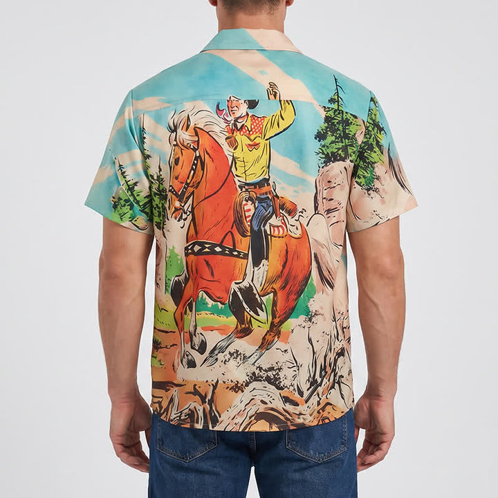 Chemise western rétro pour homme avec imprimé cowboy et cheval - image 2